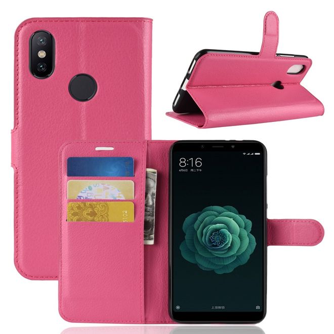 Xiaomi Mi A2 Handy Hülle - Litchi Leder Bookcover Series - rosa