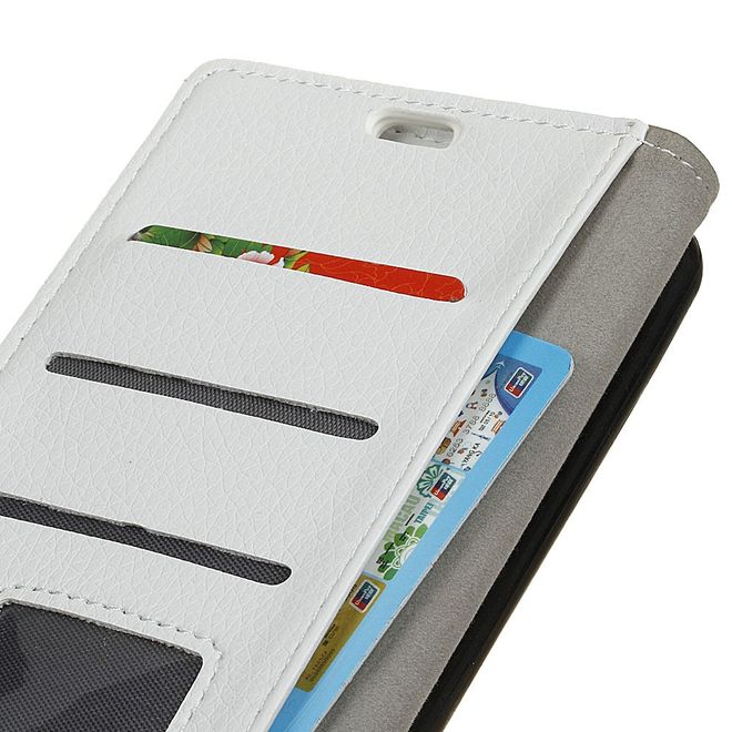 Xiaomi Mi A2 Lite Handy Hülle - Litchi Leder Bookcover II Series - weiss