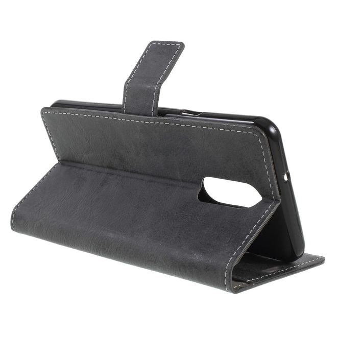 Étui pour LG Stylo 4 / Q Stylus - Collection Couverture Livre en Cuir Vintage - Gris