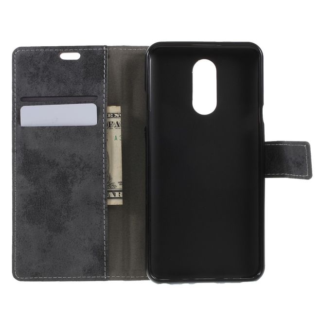 Étui pour LG Stylo 4 / Q Stylus - Collection Couverture Livre en Cuir Vintage - Gris