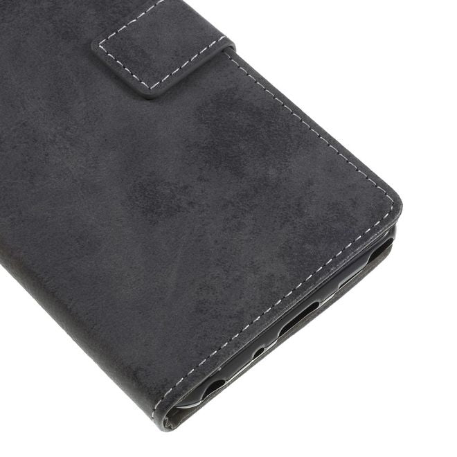 Étui pour LG Stylo 4 / Q Stylus - Collection Couverture Livre en Cuir Vintage - Gris