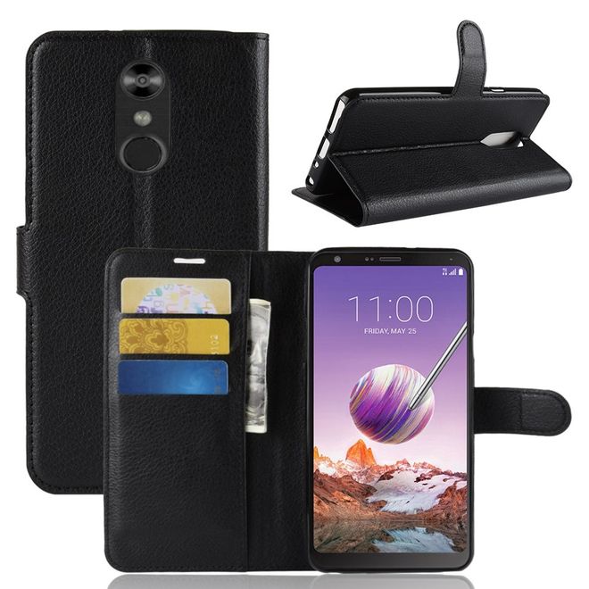 Étui pour LG Stylo 4 / Q Stylus - Collection Litchi Leather Bookcover - Noir