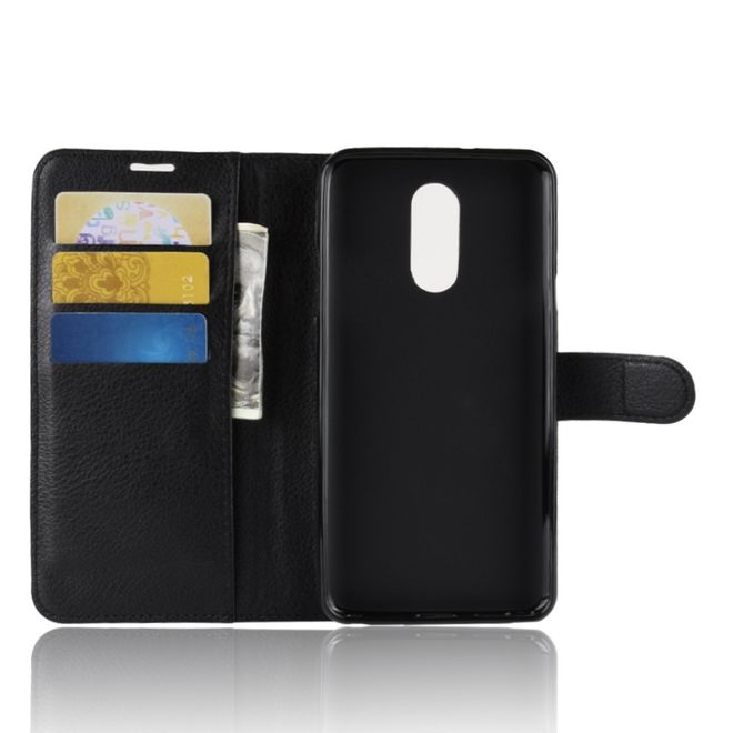 Étui pour LG Stylo 4 / Q Stylus - Collection Litchi Leather Bookcover - Noir