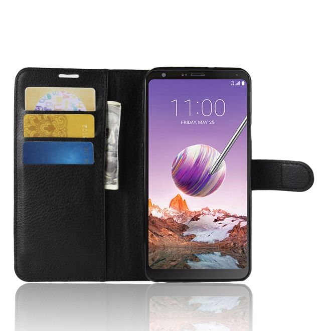 Étui pour LG Stylo 4 / Q Stylus - Collection Litchi Leather Bookcover - Noir