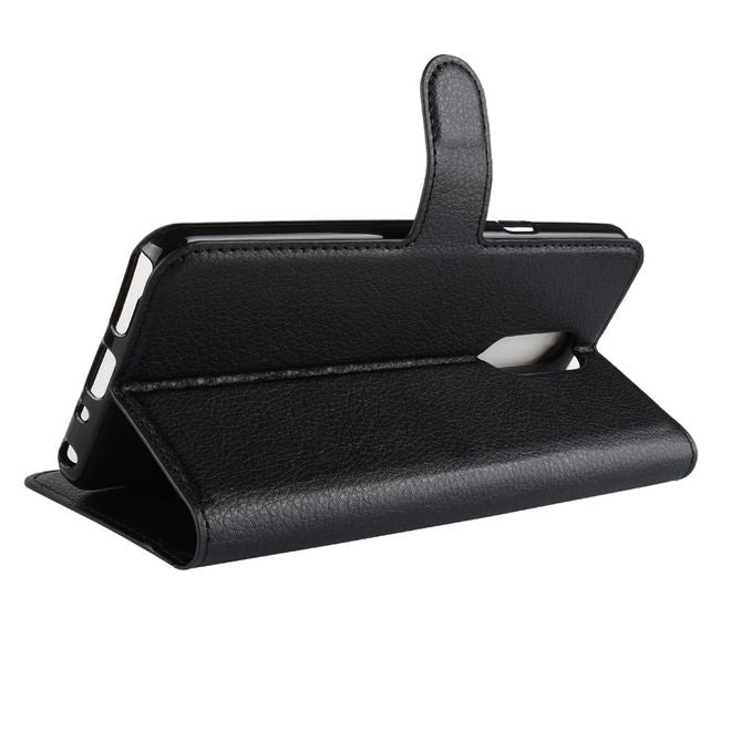 Étui pour LG Stylo 4 / Q Stylus - Collection Litchi Leather Bookcover - Noir