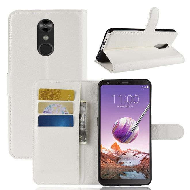 Étui pour LG Stylo 4 / Q Stylus - Collection Litchi Leather Bookcover - Blanc
