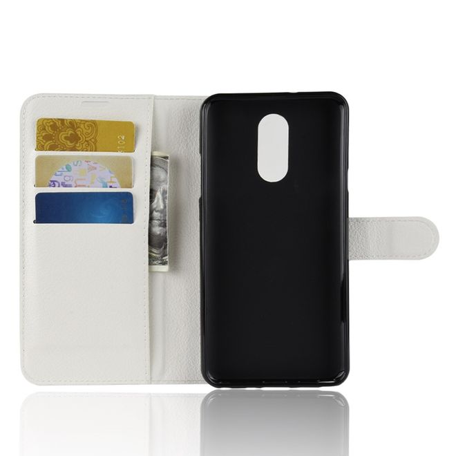 Étui pour LG Stylo 4 / Q Stylus - Collection Litchi Leather Bookcover - Blanc
