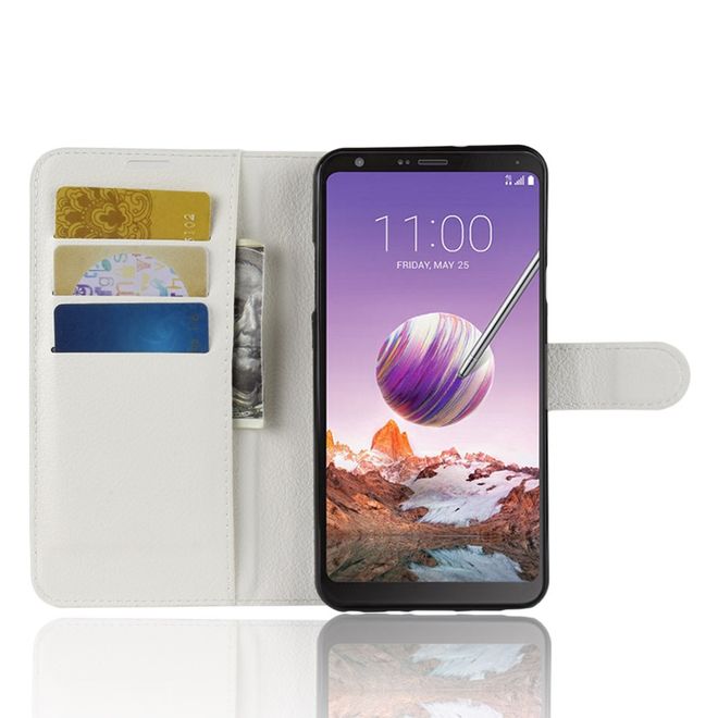 Étui pour LG Stylo 4 / Q Stylus - Collection Litchi Leather Bookcover - Blanc