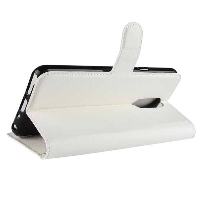 Étui pour LG Stylo 4 / Q Stylus - Collection Litchi Leather Bookcover - Blanc