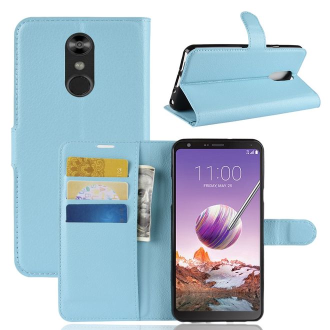 LG Stylo 4 / Q Stylus Handy Hülle - Litchi Leder Bookcover Series - blau