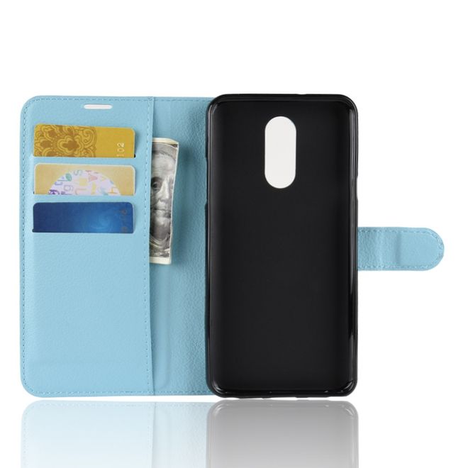 LG Stylo 4 / Q Stylus Handy Hülle - Litchi Leder Bookcover Series - blau