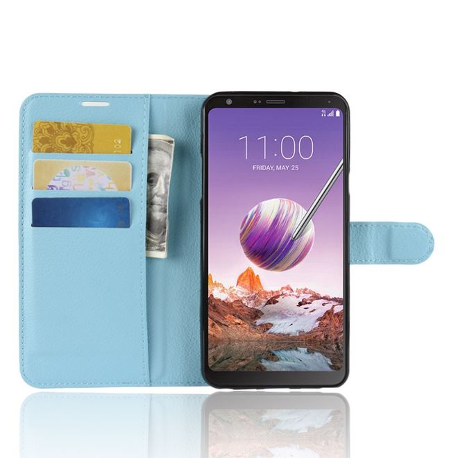 LG Stylo 4 / Q Stylus Handy Hülle - Litchi Leder Bookcover Series - blau
