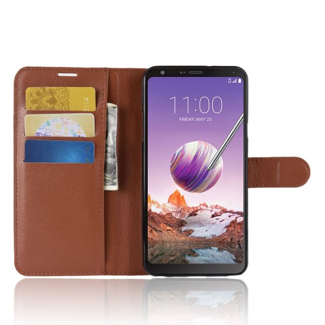 LG Stylo 4 / Q Stylus Handy Hülle - Litchi Leder Bookcover Series - braun