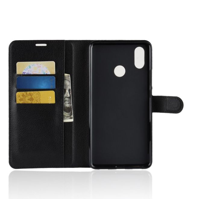 Xiaomi Mi Max 3 Handy Hülle - Litchi Leder Bookcover Series - schwarz