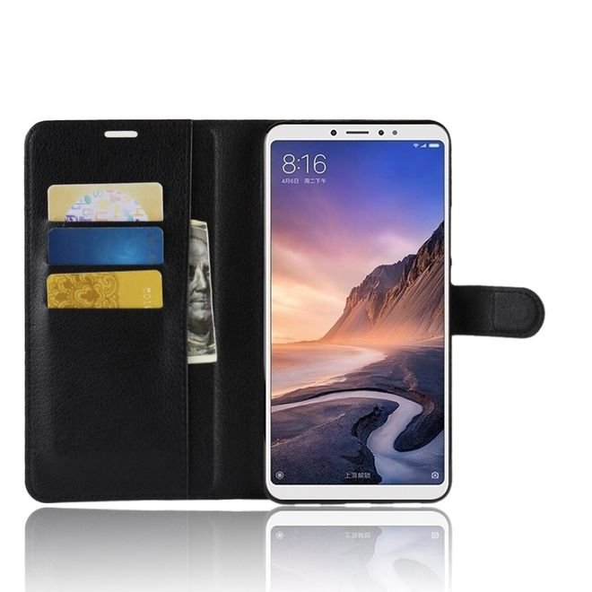 Xiaomi Mi Max 3 Handy Hülle - Litchi Leder Bookcover Series - schwarz