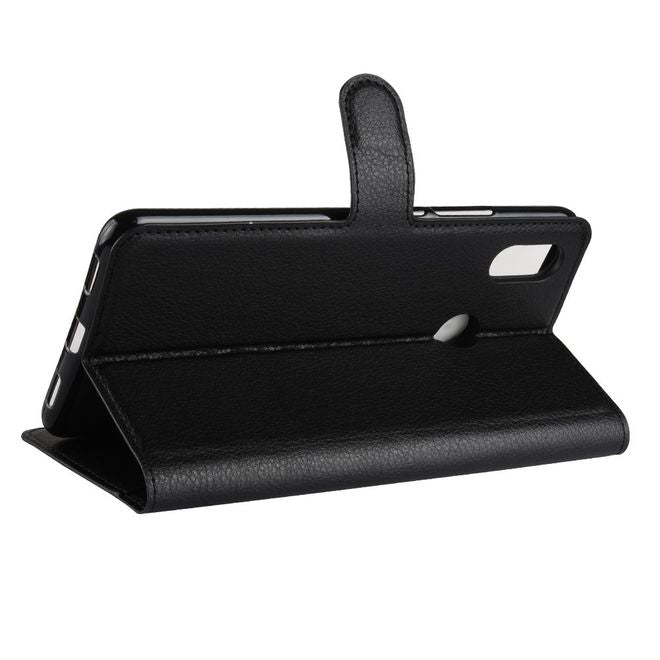 Xiaomi Mi Max 3 Handy Hülle - Litchi Leder Bookcover Series - schwarz