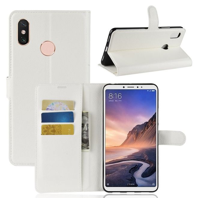 Xiaomi Mi Max 3 Handy Hülle - Litchi Leder Bookcover Series - weiss
