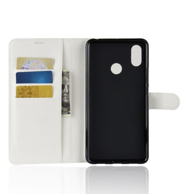 Xiaomi Mi Max 3 Handy Hülle - Litchi Leder Bookcover Series - weiss