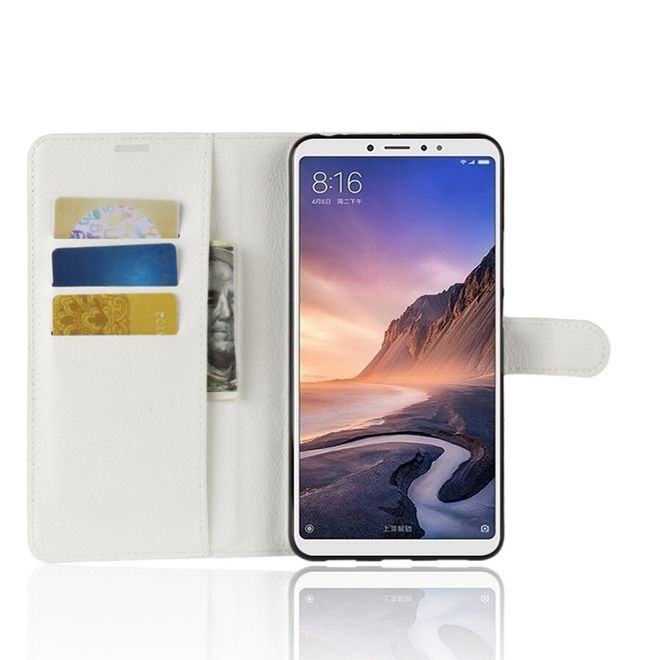 Xiaomi Mi Max 3 Handy Hülle - Litchi Leder Bookcover Series - weiss