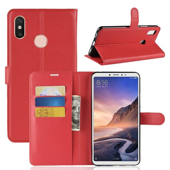 Xiaomi Mi Max 3 Handy Hülle - Litchi Leder Bookcover Series - rot