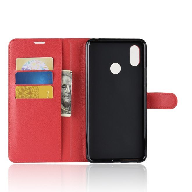 Xiaomi Mi Max 3 Handy Hülle - Litchi Leder Bookcover Series - rot