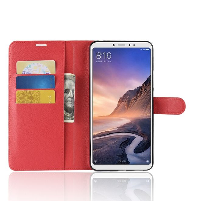 Xiaomi Mi Max 3 Handy Hülle - Litchi Leder Bookcover Series - rot