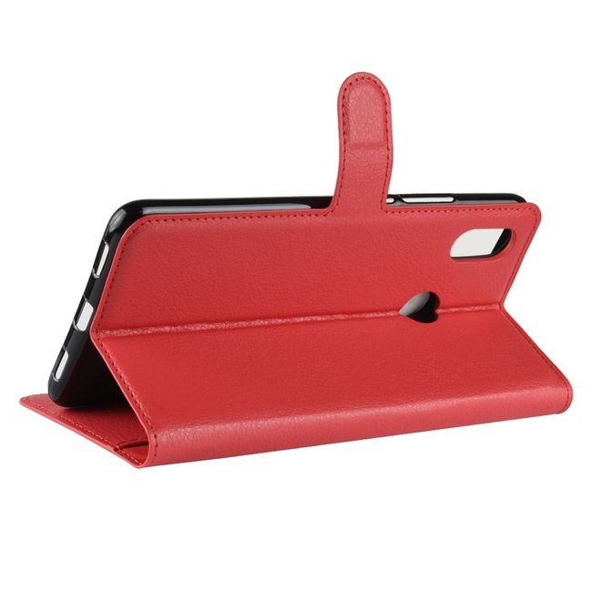 Xiaomi Mi Max 3 Handy Hülle - Litchi Leder Bookcover Series - rot