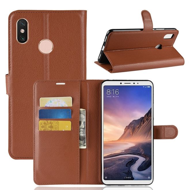 Xiaomi Mi Max 3 Handy Hülle - Litchi Leder Bookcover Series - braun