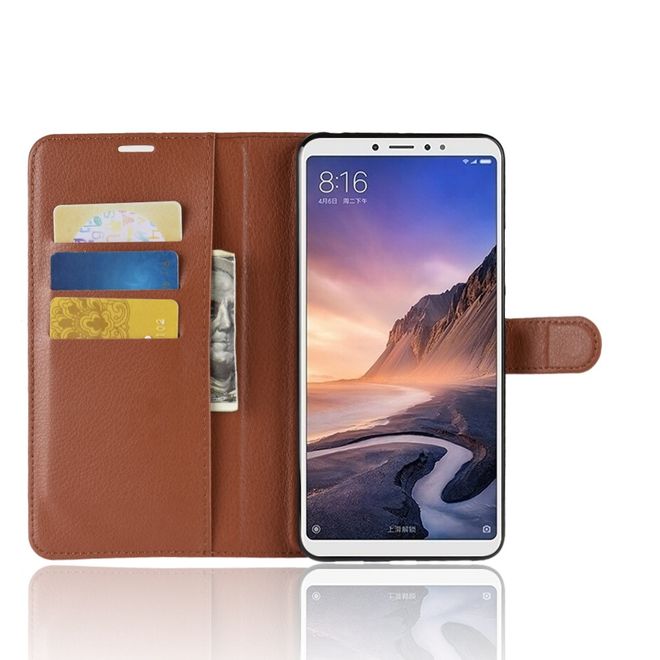 Xiaomi Mi Max 3 Handy Hülle - Litchi Leder Bookcover Series - braun