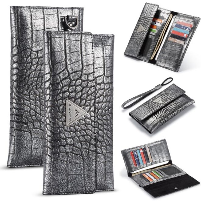 Caseme - Universelle Handy Etui Tasche - aus Leder - für 4-6.5 Zoll Smartphones - mit Krokodiltextur - schwarz