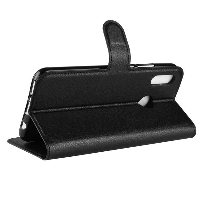 Huawei P Smart+ Handy Hülle - Litchi Leder Bookcover Series - schwarz