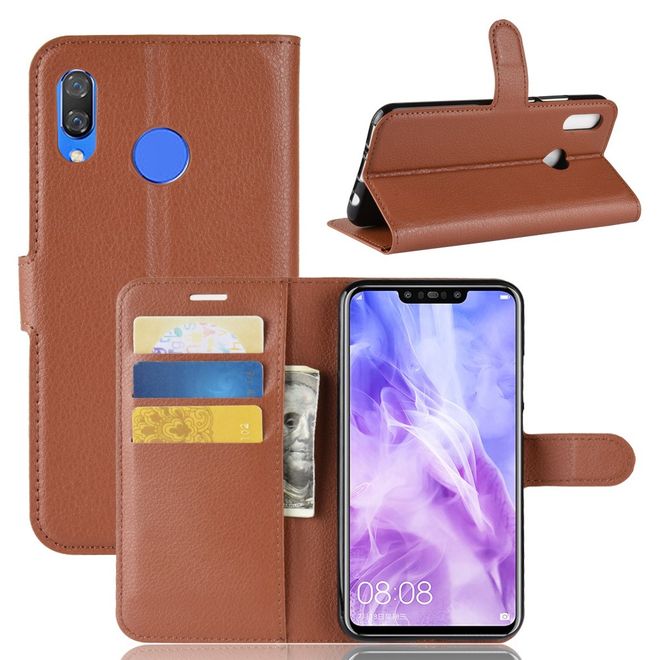 Huawei P Smart+ Handy Hülle - Litchi Leder Bookcover Series - braun