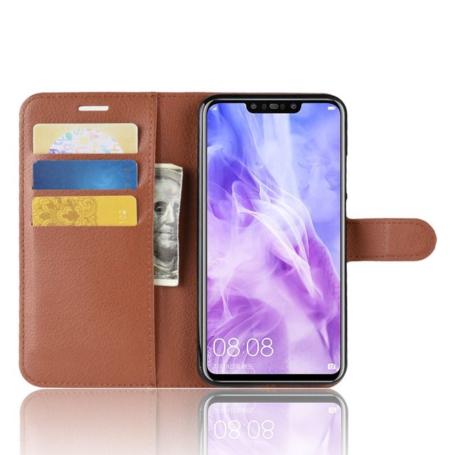 Huawei P Smart+ Handy Hülle - Litchi Leder Bookcover Series - braun