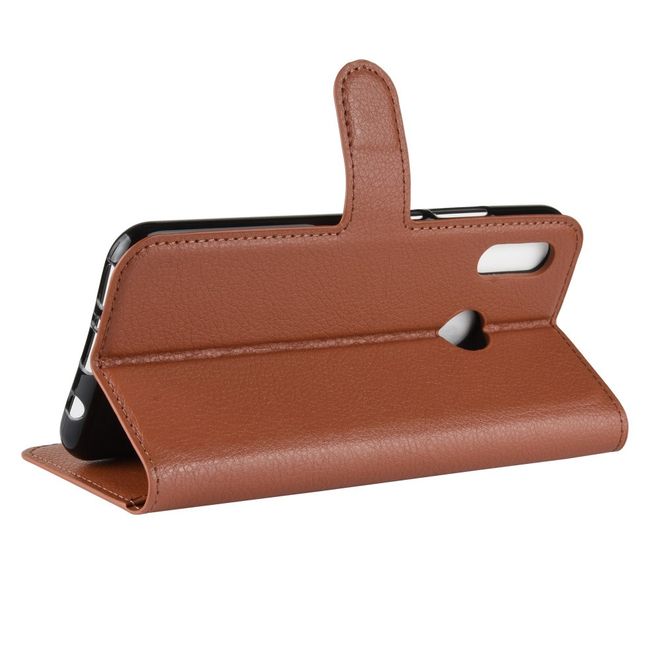 Huawei P Smart+ Handy Hülle - Litchi Leder Bookcover Series - braun