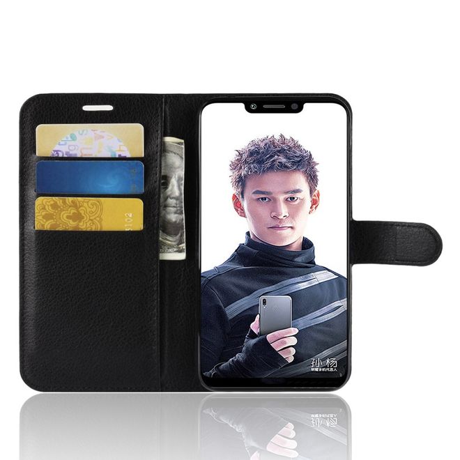 Huawei Honor Play Handy Hülle - Litchi Leder Bookcover Series - schwarz