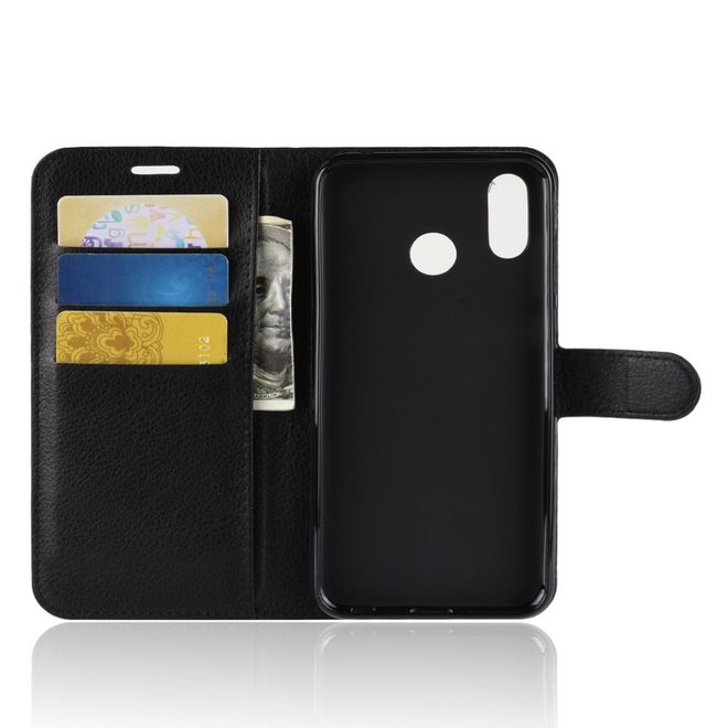Huawei Honor Play Handy Hülle - Litchi Leder Bookcover Series - schwarz