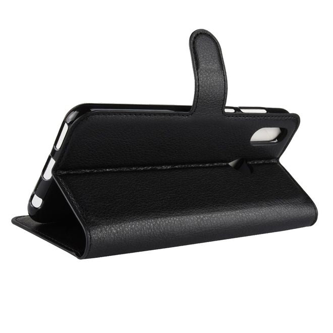 Huawei Honor Play Handy Hülle - Litchi Leder Bookcover Series - schwarz