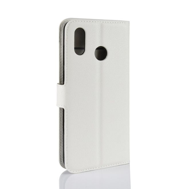 Huawei Honor Play Handy Hülle - Litchi Leder Bookcover Series - weiss