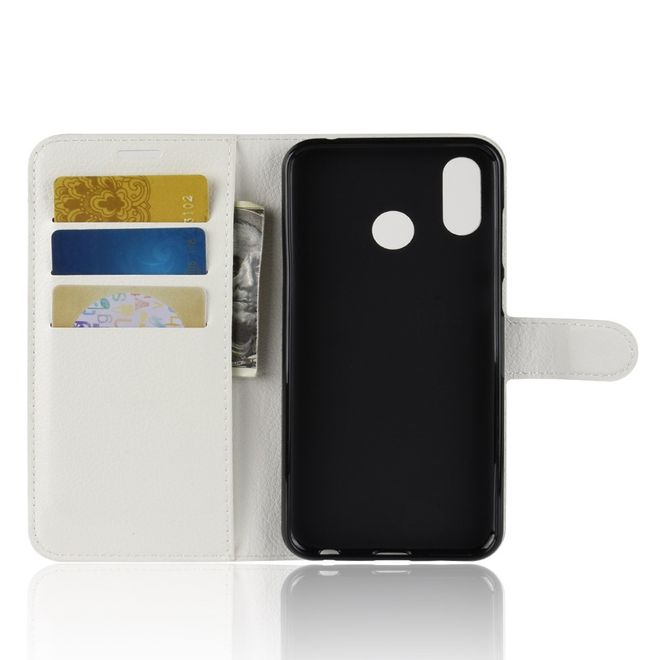Huawei Honor Play Handy Hülle - Litchi Leder Bookcover Series - weiss