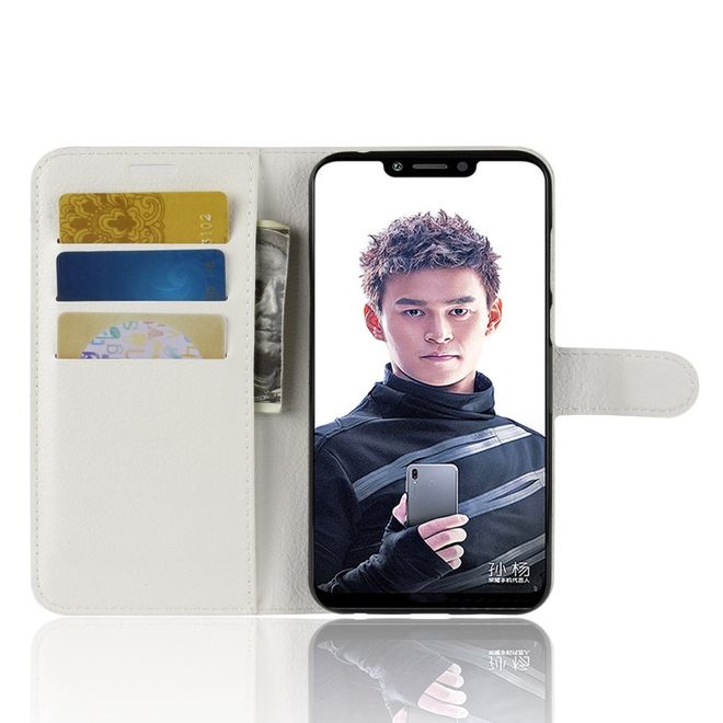 Huawei Honor Play Handy Hülle - Litchi Leder Bookcover Series - weiss