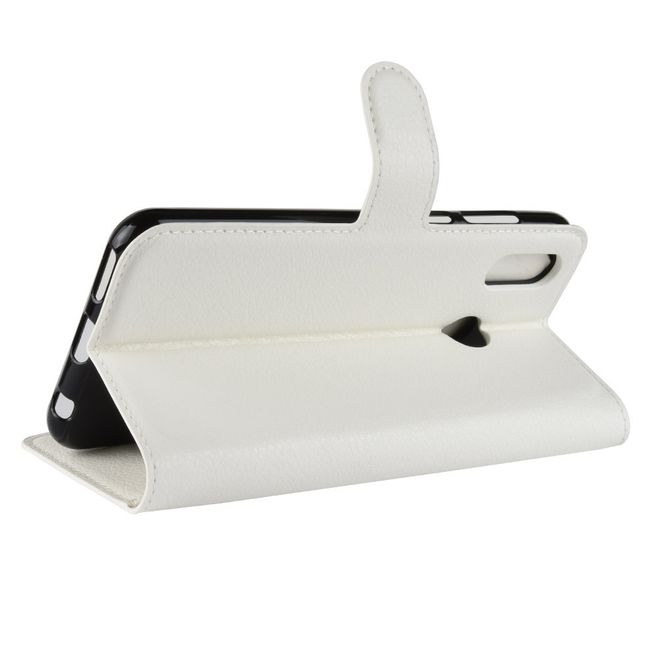 Huawei Honor Play Handy Hülle - Litchi Leder Bookcover Series - weiss