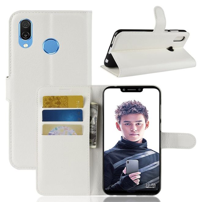 Huawei Honor Play Handy Hülle - Litchi Leder Bookcover Series - weiss