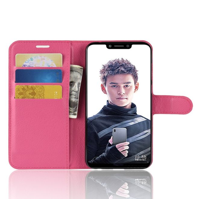 Huawei Honor Play Handy Hülle - Litchi Leder Bookcover Series - rosa