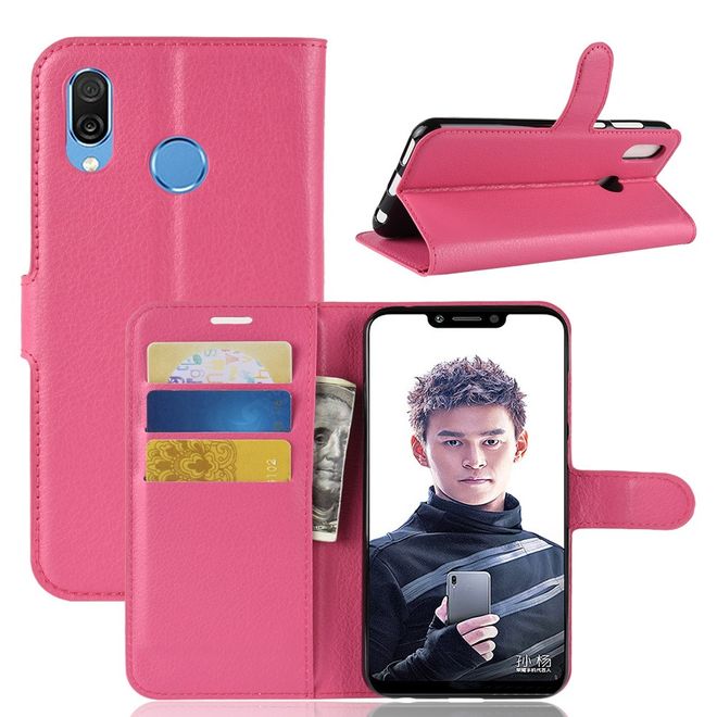 Huawei Honor Play Handy Hülle - Litchi Leder Bookcover Series - rosa