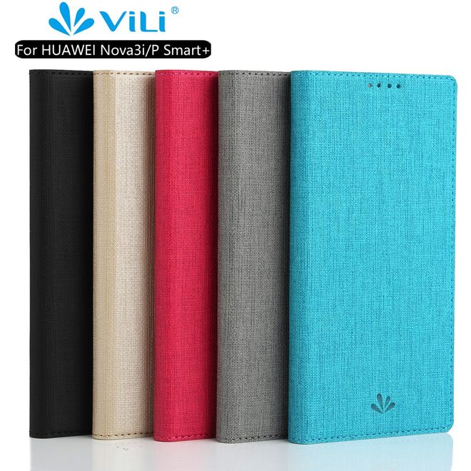 Vili Dmx - Huawei P Smart+ Hülle - Case aus Leder - mit Standfunktion - schwarz