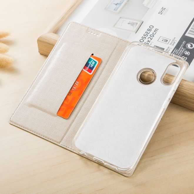 Vili Dmx - Huawei P Smart+ Hülle - Case aus Leder - mit Standfunktion - gold
