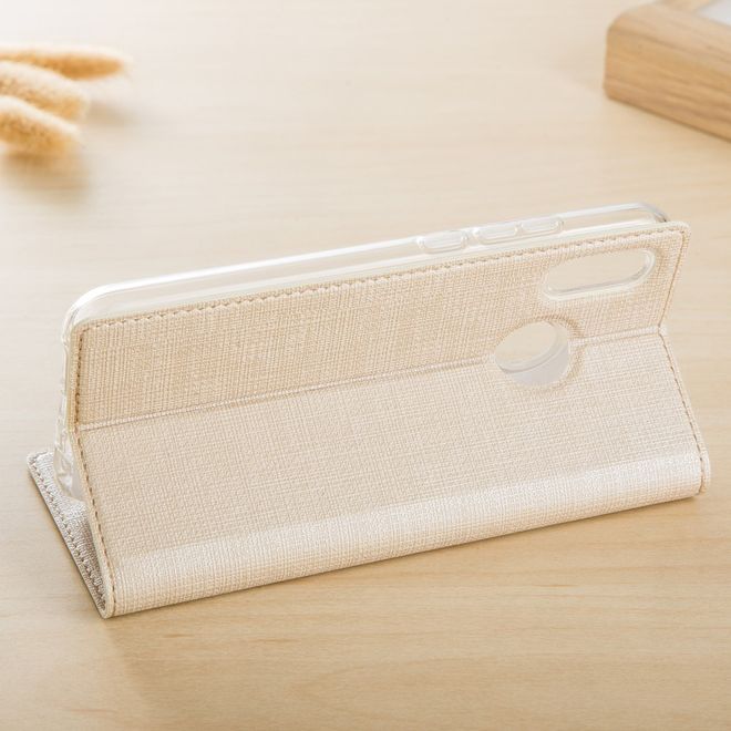 Vili Dmx - Huawei P Smart+ Hülle - Case aus Leder - mit Standfunktion - gold