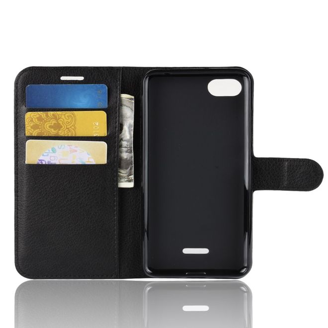 Xiaomi Redmi 6A Handy Hülle - Litchi Leder Bookcover Series - schwarz