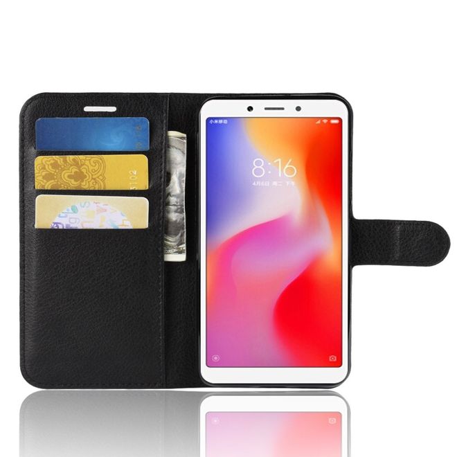 Xiaomi Redmi 6A Handy Hülle - Litchi Leder Bookcover Series - schwarz