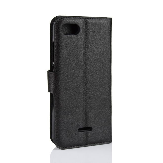 Xiaomi Redmi 6A Handy Hülle - Litchi Leder Bookcover Series - schwarz